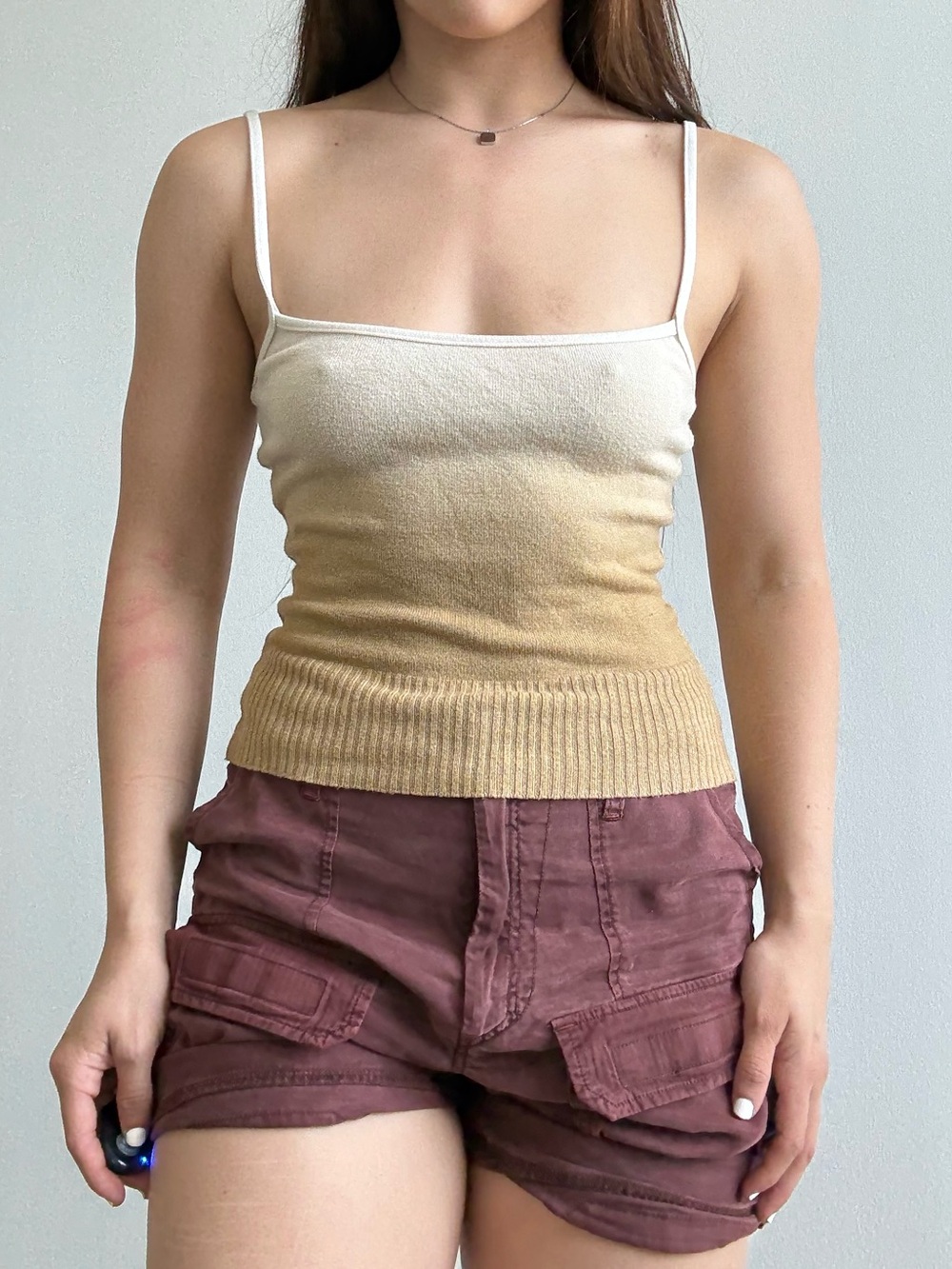 Cream to Tan Ombre Ribbed Knit Cami Top - Women's
